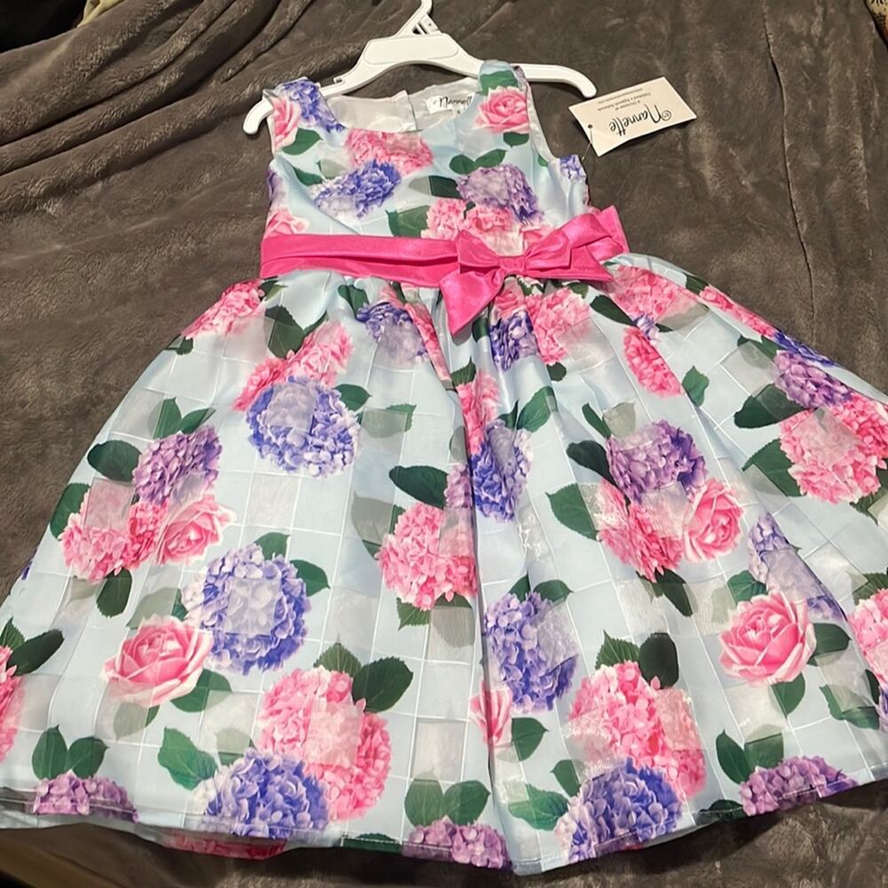 Nanette 6 floral fancy lined dress pink purple bow waist nwt perfect unworn
